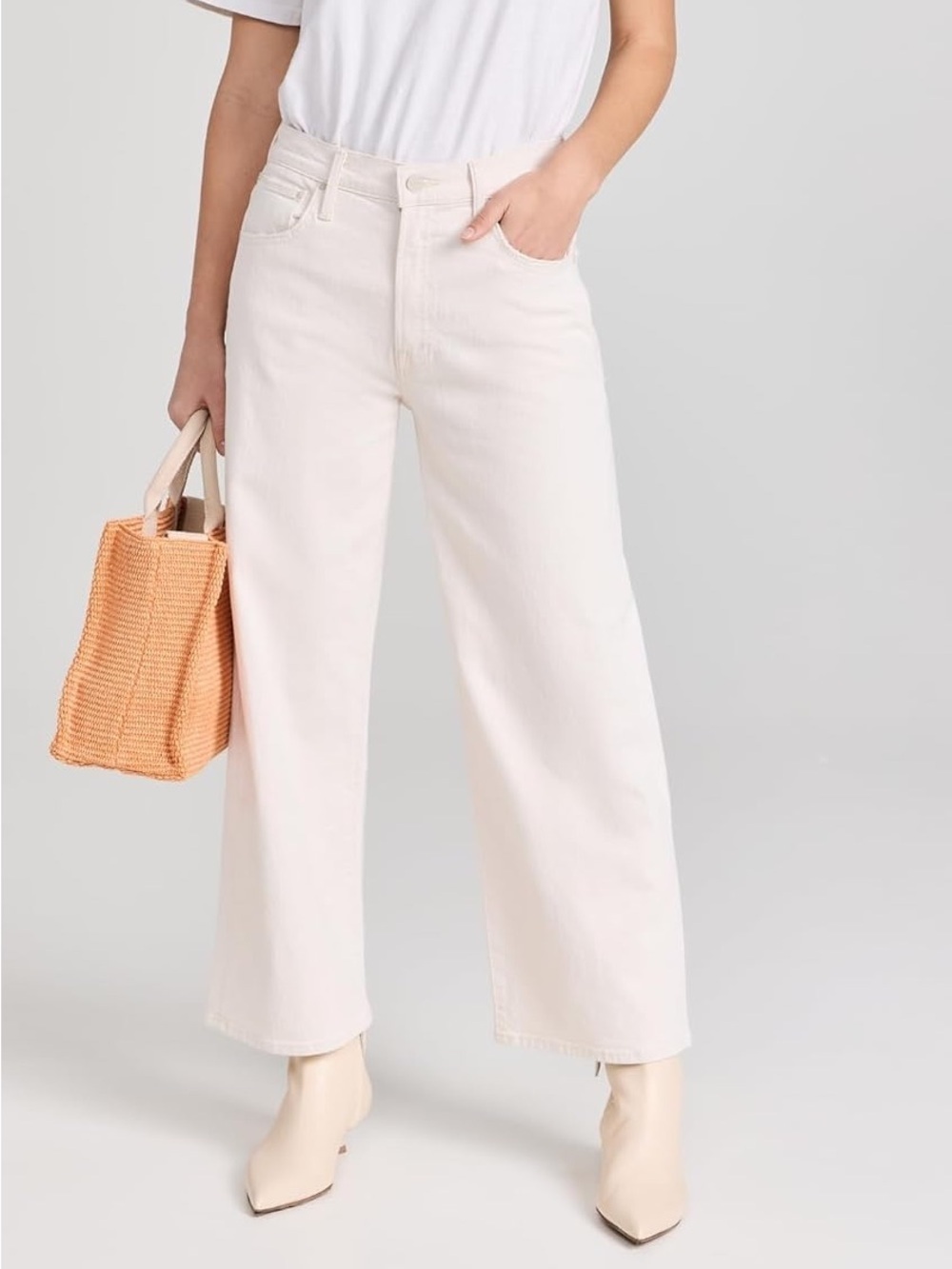 MOTHER Denim Off White / Cream Act Natural The Dodger Wide Leg Ankle Jeans - 34